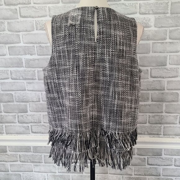 Mud Pie Tweed Fringe Boxy Tank Top Vest Sleeveless Layering Boho Classic NEW Lg - Picture 3 of 7